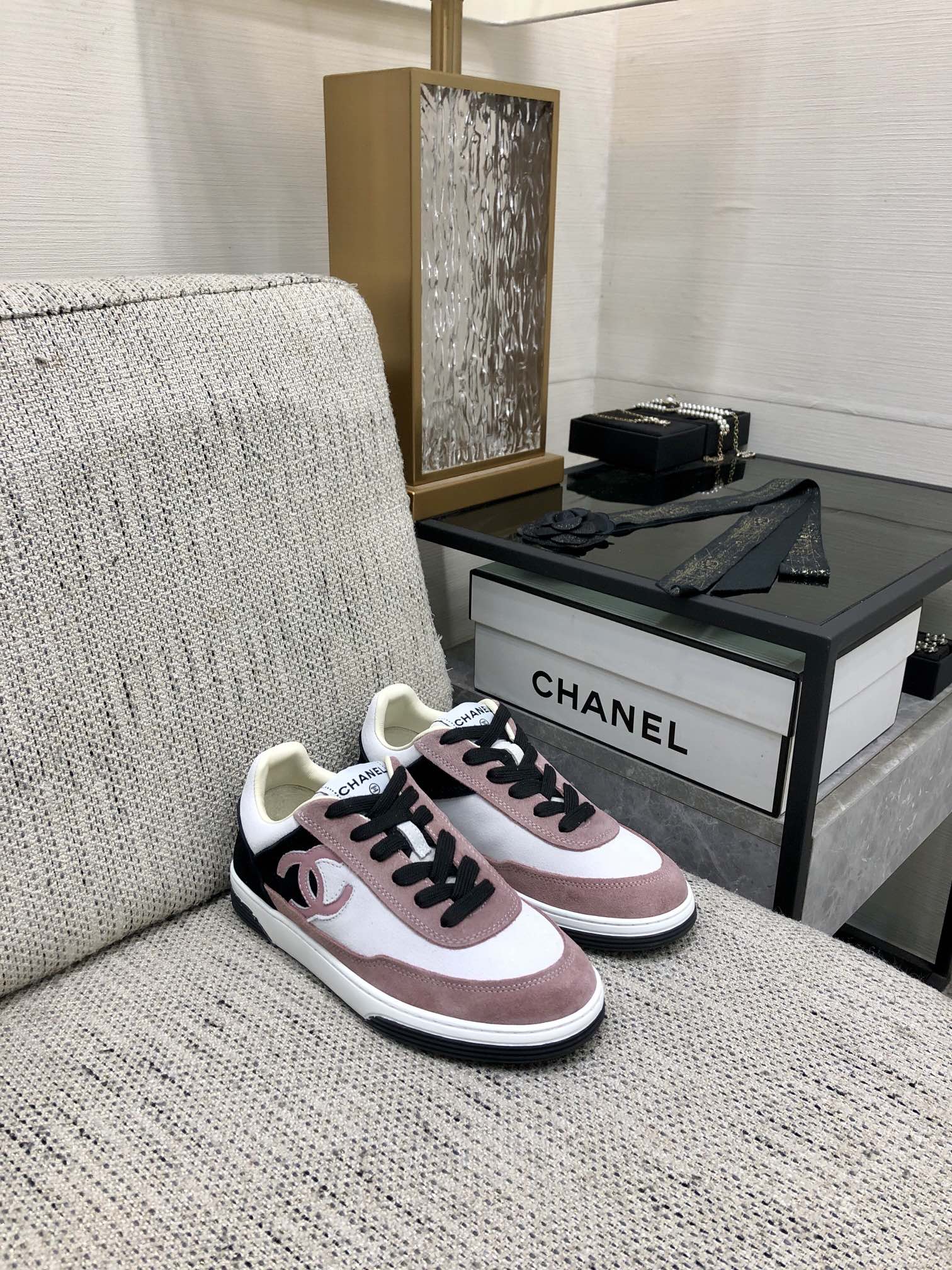 CC Sneaker In Black Mix Pink Suede