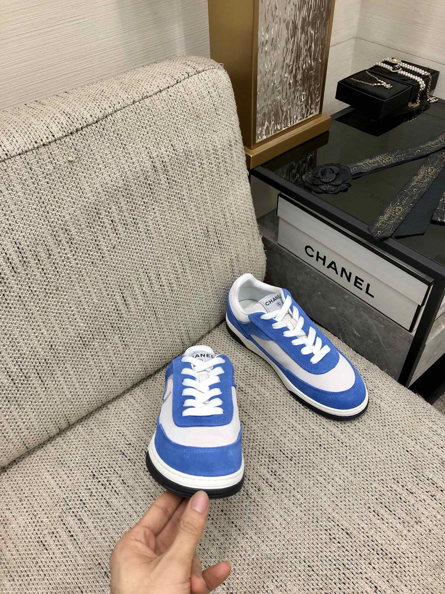 CC Sneaker In Blue Mix White Suede