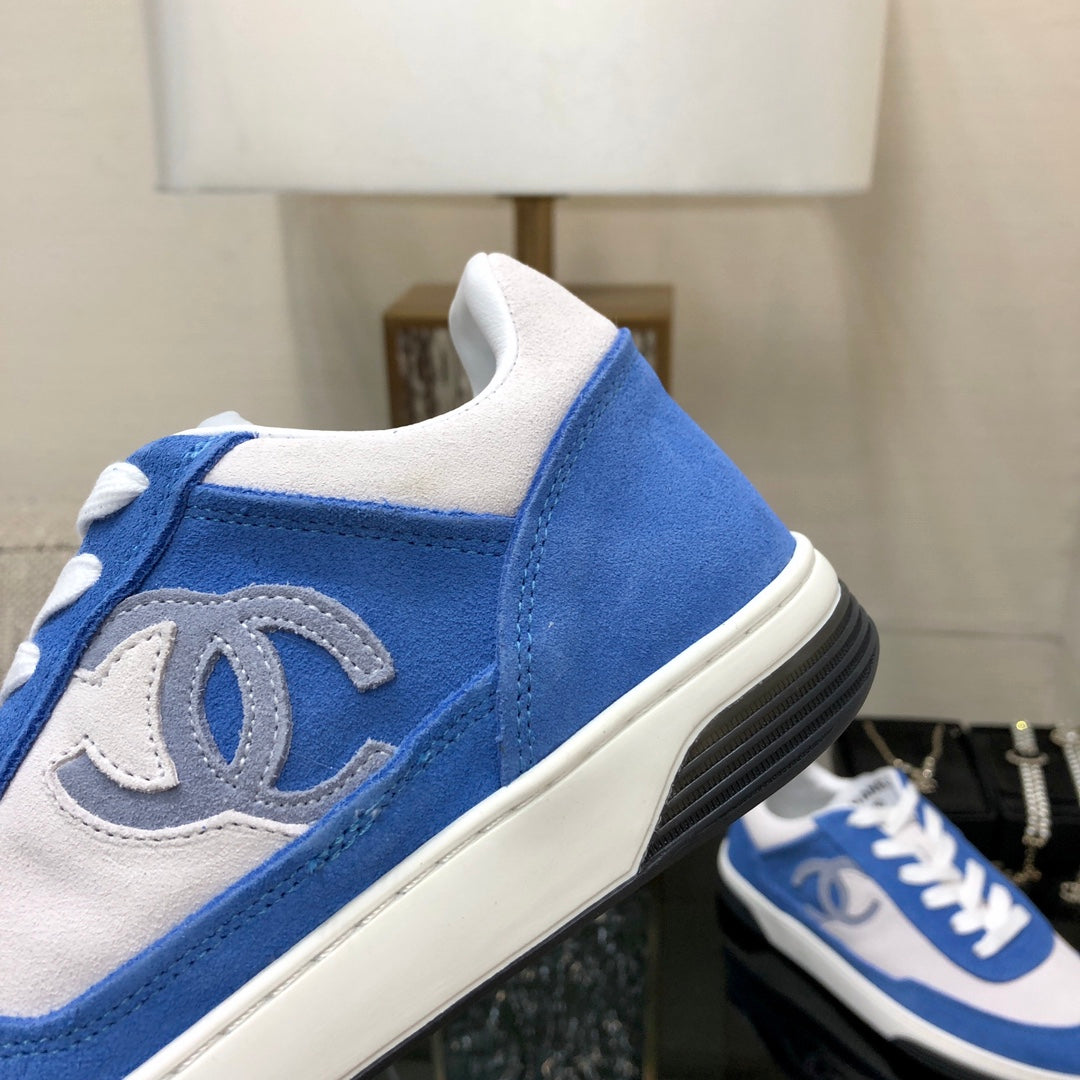 CC Sneaker In Blue Mix White Suede