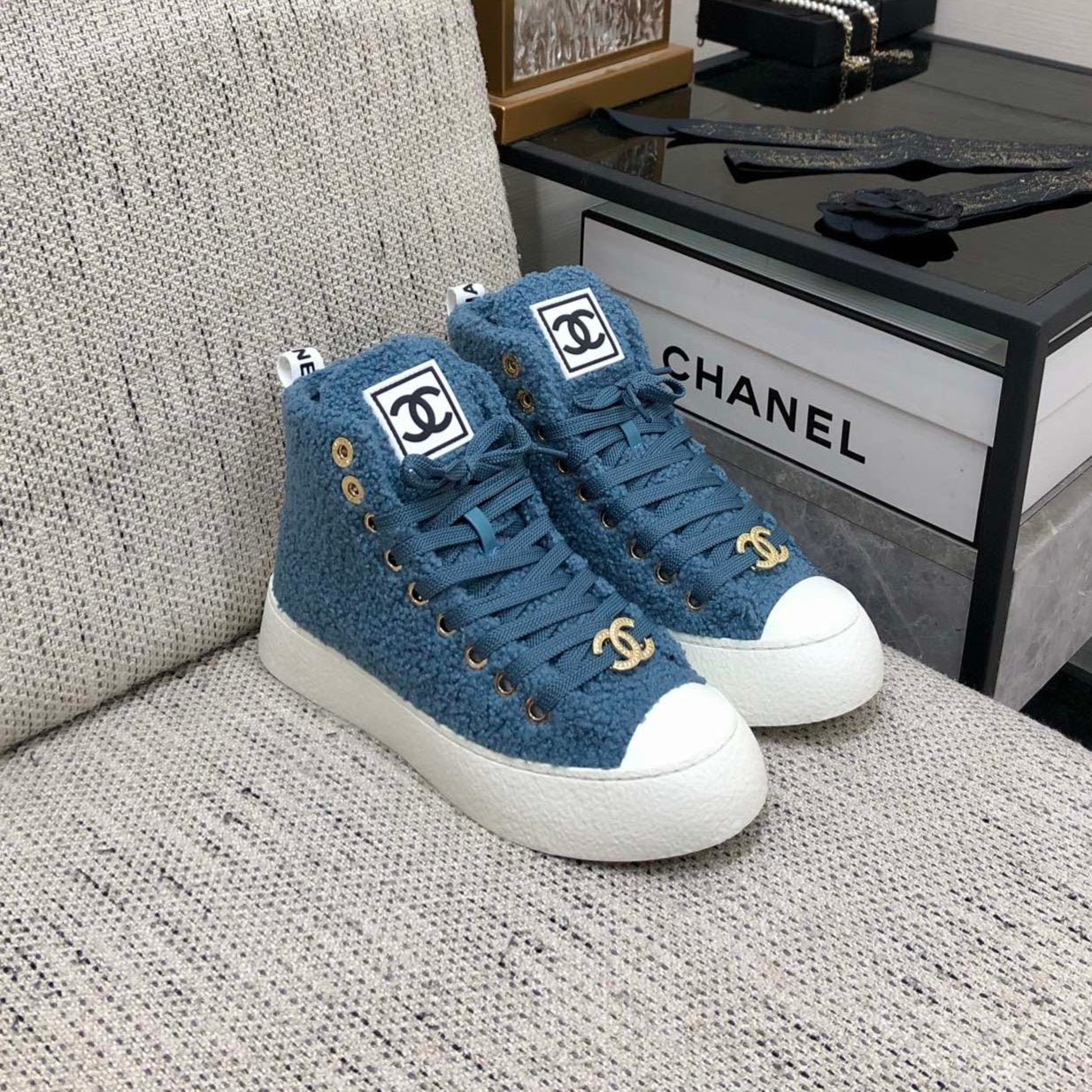 CC High Top Sneaker Cerulean Wool