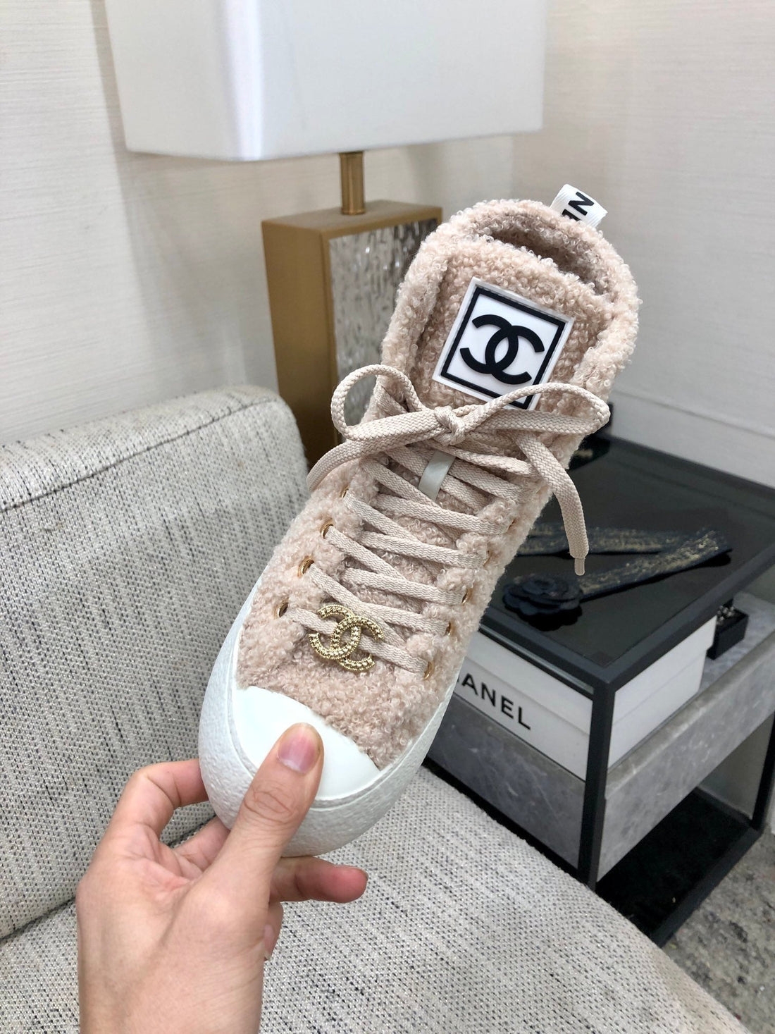 CC High Top Sneaker Beige Wool