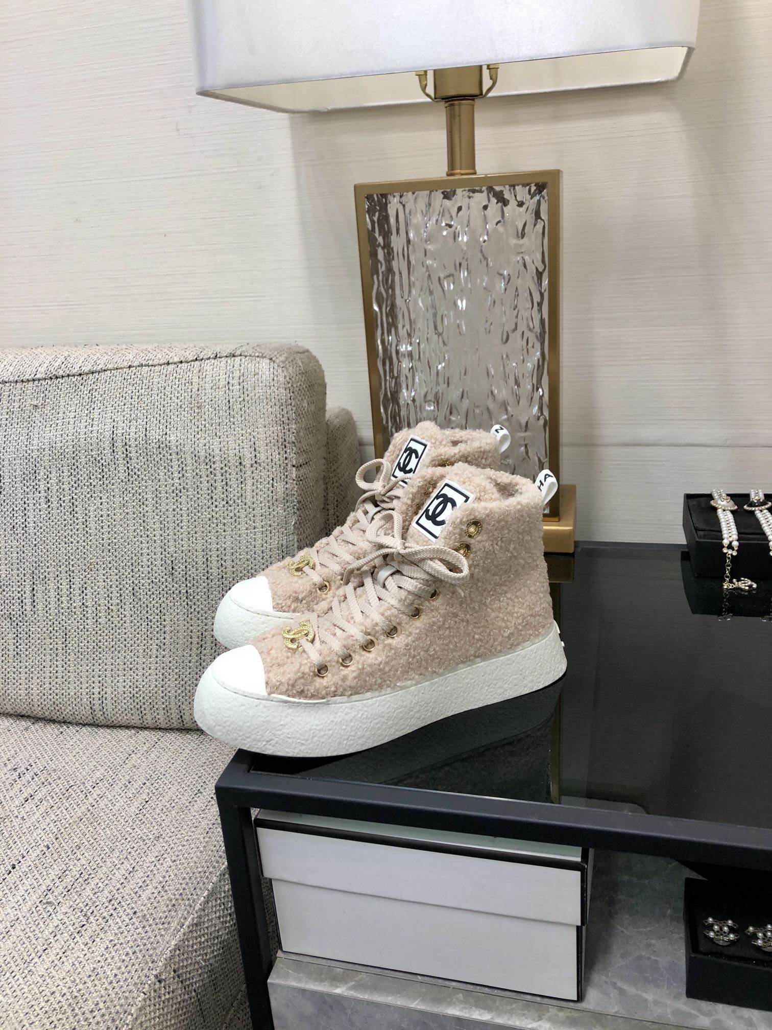 CC High Top Sneaker Beige Wool