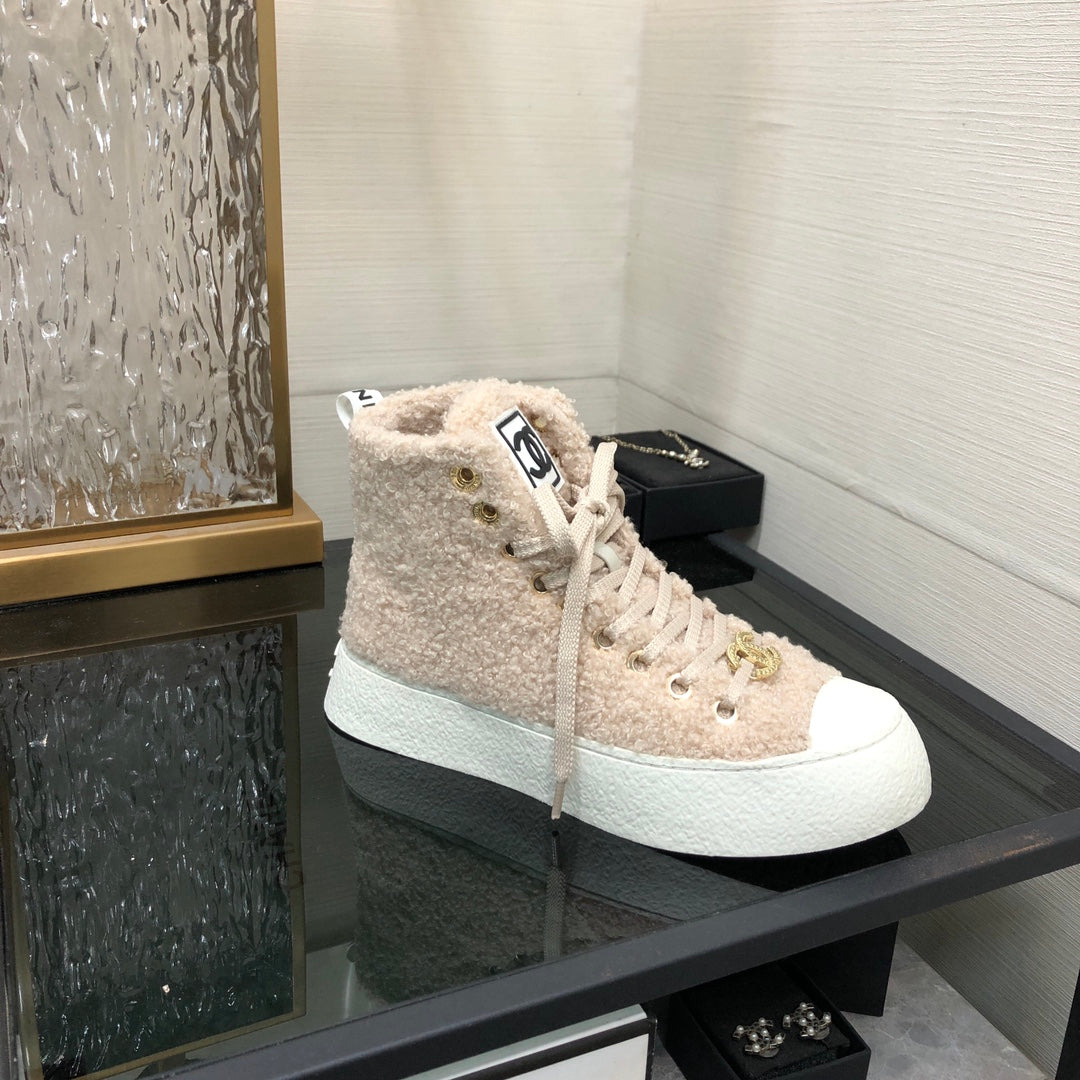 CC High Top Sneaker Beige Wool