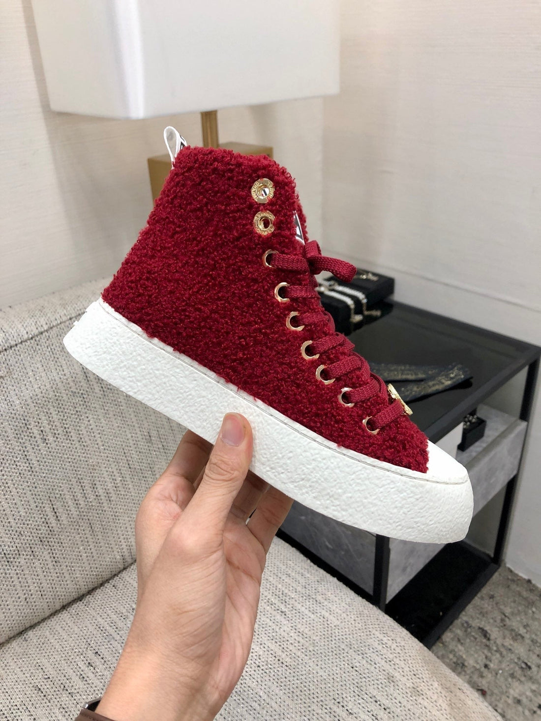 CC High Top Sneaker Red Wool
