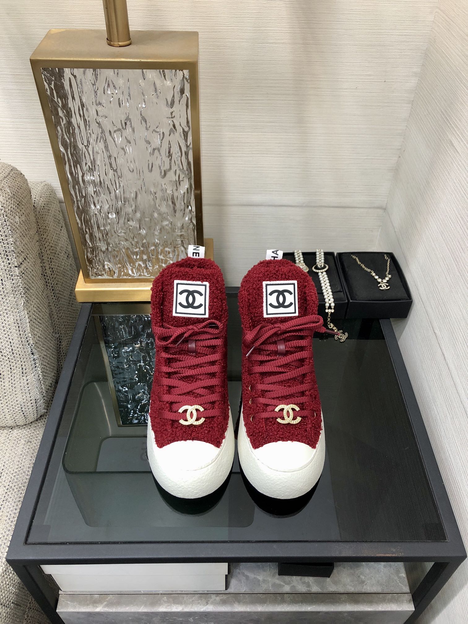 CC High Top Sneaker Red Wool