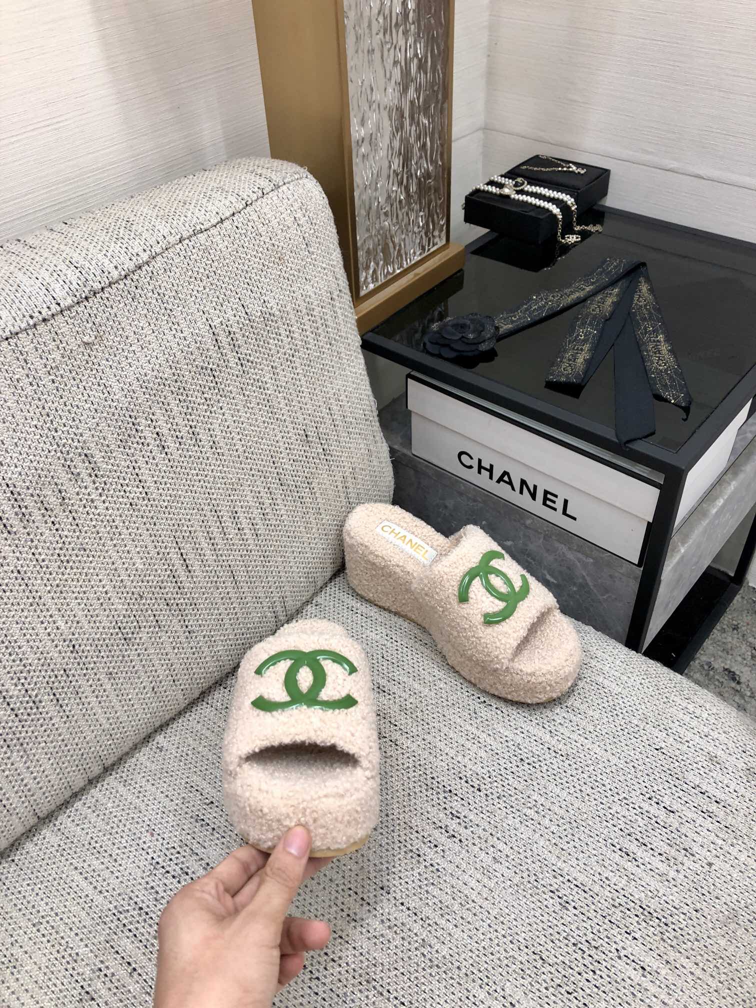 CC Wedge Sandal Beige Wool