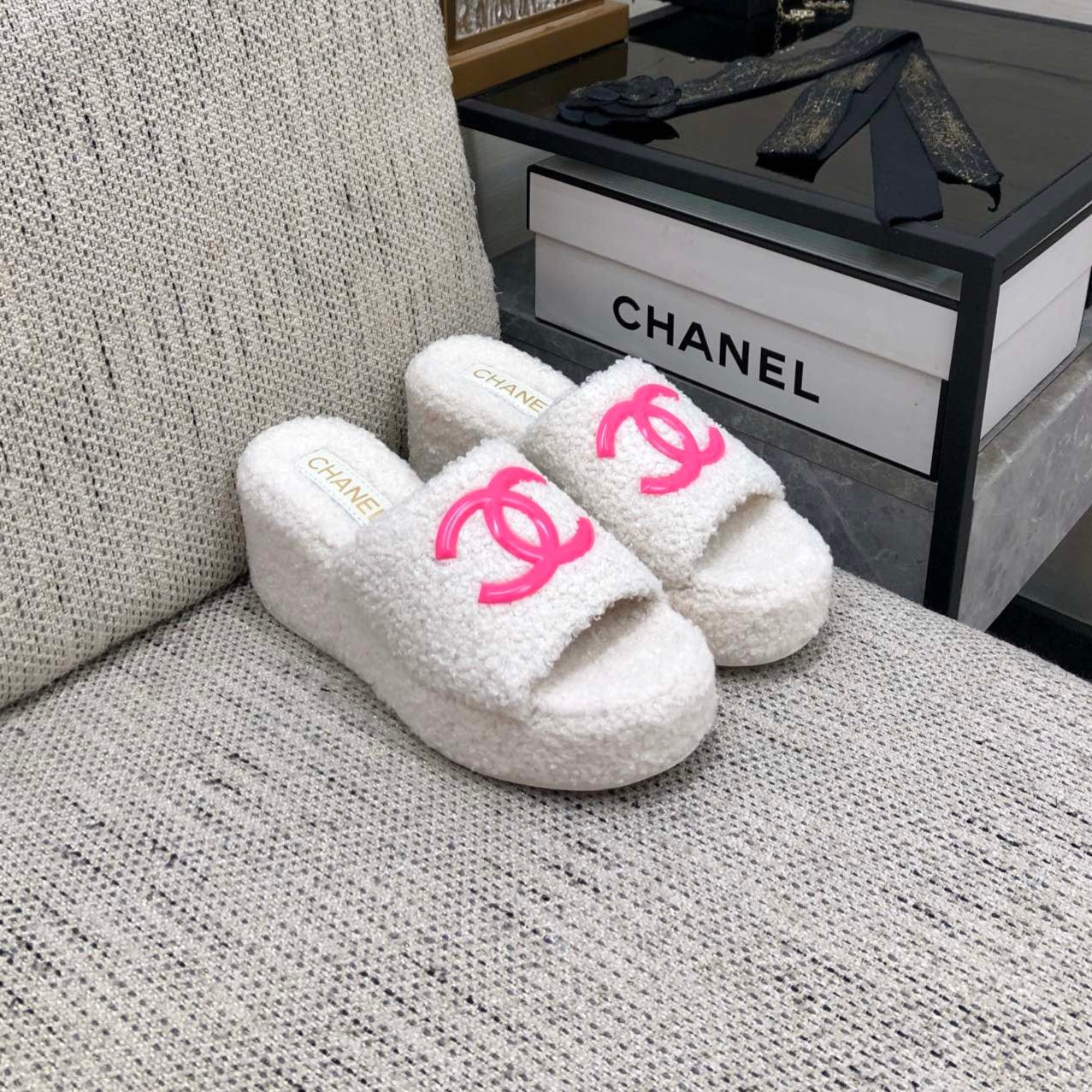 CC Wedge Sandal White Wool