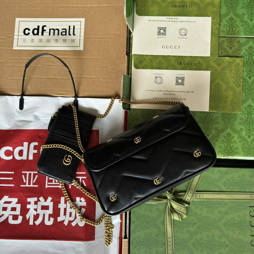 gg marmont 21cm black calfskin double g stud gold hardware