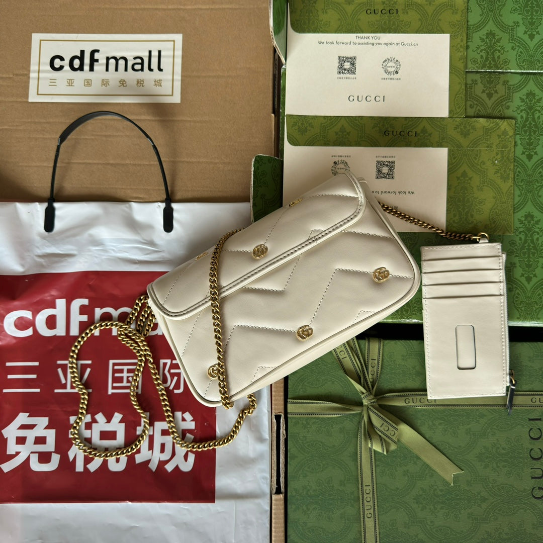 gg marmont 21cm white calfskin double g stud gold hardware