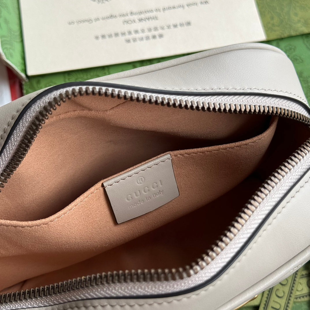 gg marmont mini 18cm zip top cream calfskin gold hardware