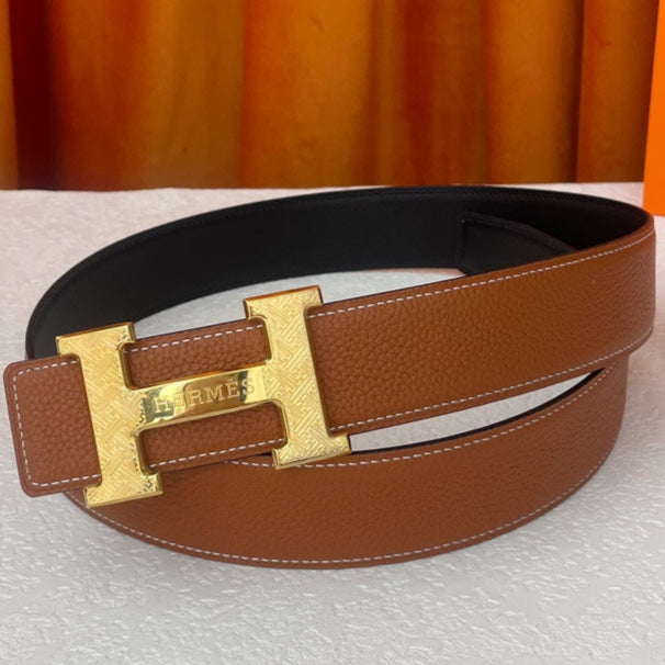 HM Gold Buckle H Belt 38mm Brown Calfskin 187183