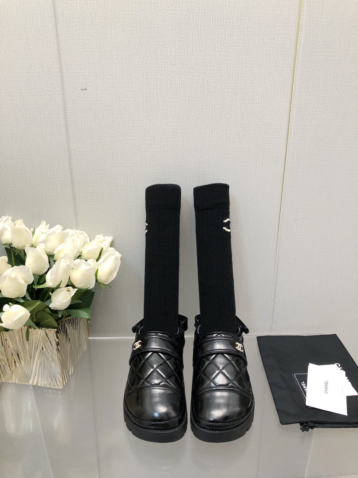 CHUNKY PLATFORM SHEARLING SLIPPER BLACK LAMBSKIN