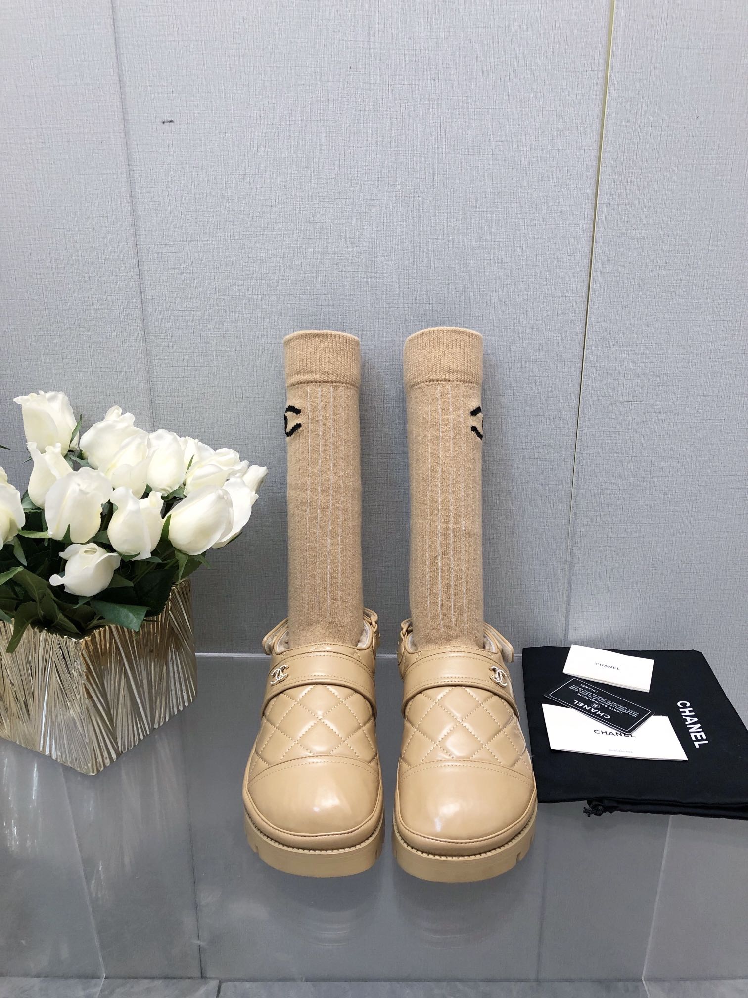 CHUNKY PLATFORM SHEARLING SLIPPER BEIGE CREAM LAMBSKIN