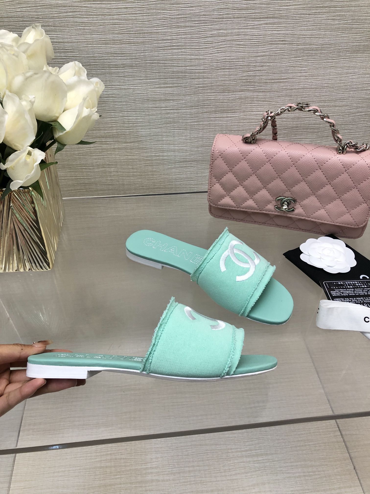 CC 25C Slippers Turquoise Fabric Material 212963