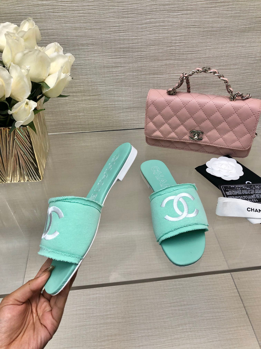 CC 25C Slippers Turquoise Fabric Material 212963