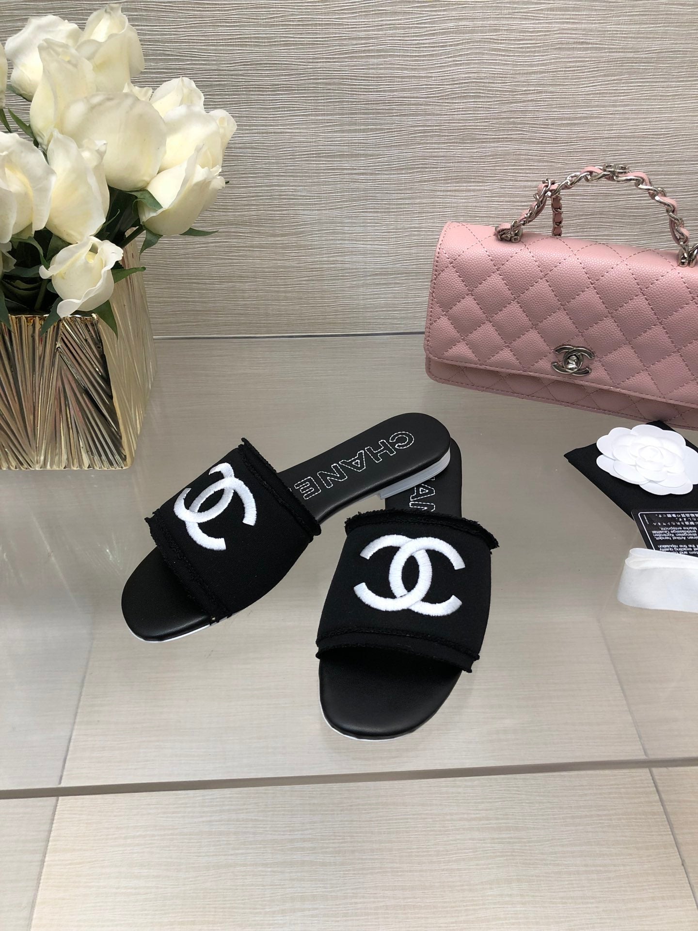 CC 25C Slippers Black Fabric Material 212964