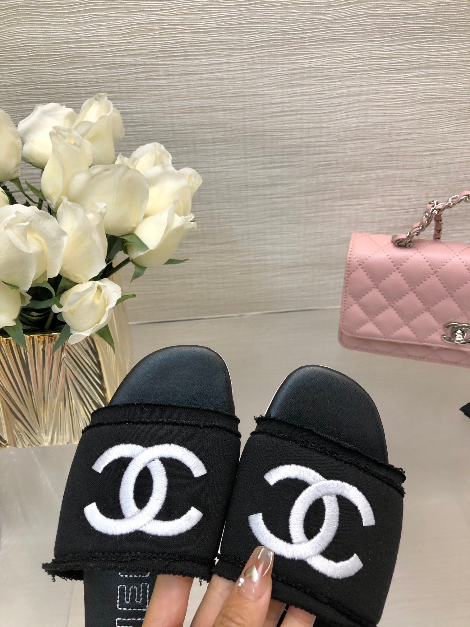 CC 25C Slippers Black Fabric Material 212964