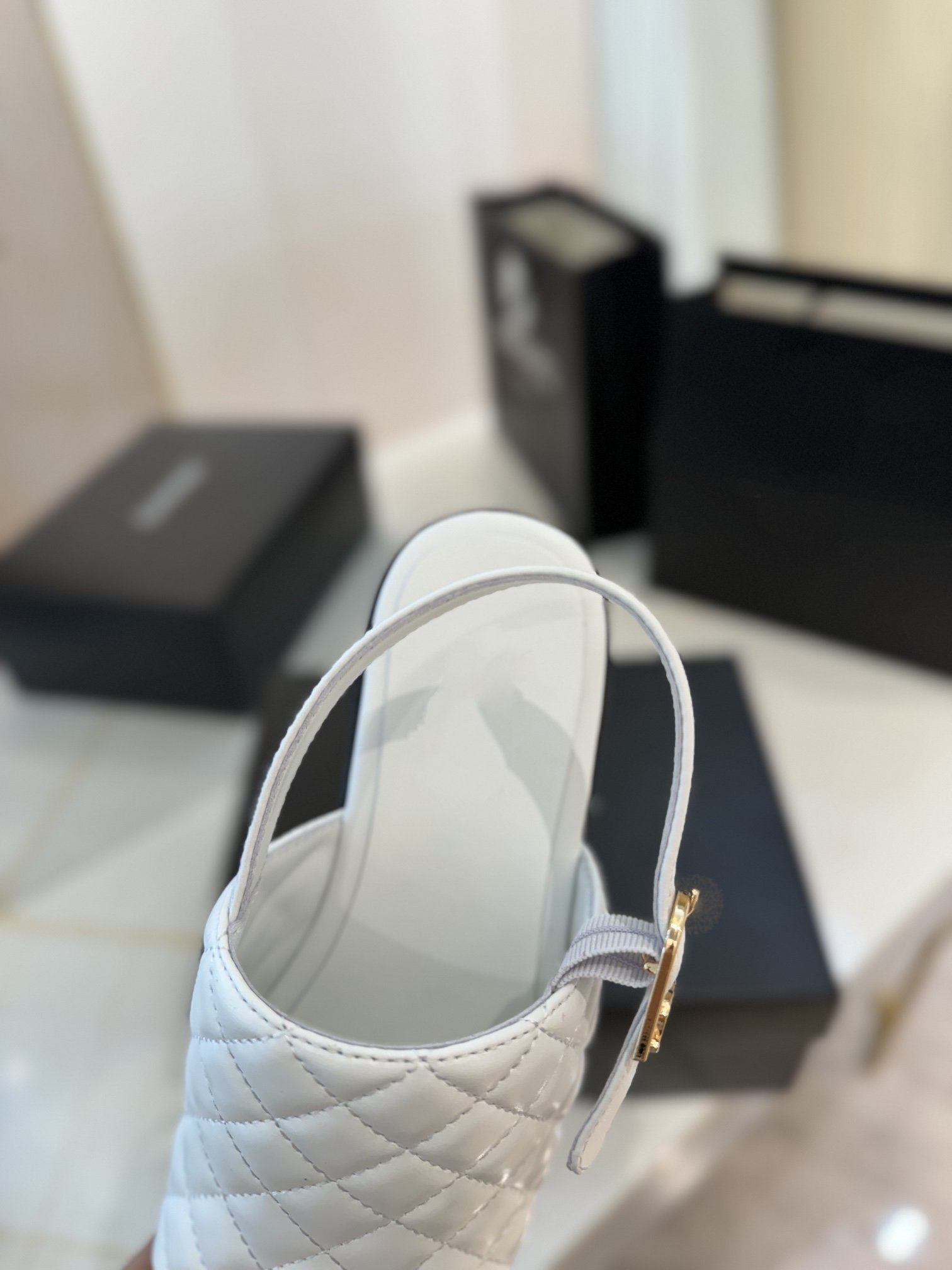 high heel 100 slingback sandal white black quilted calfskin