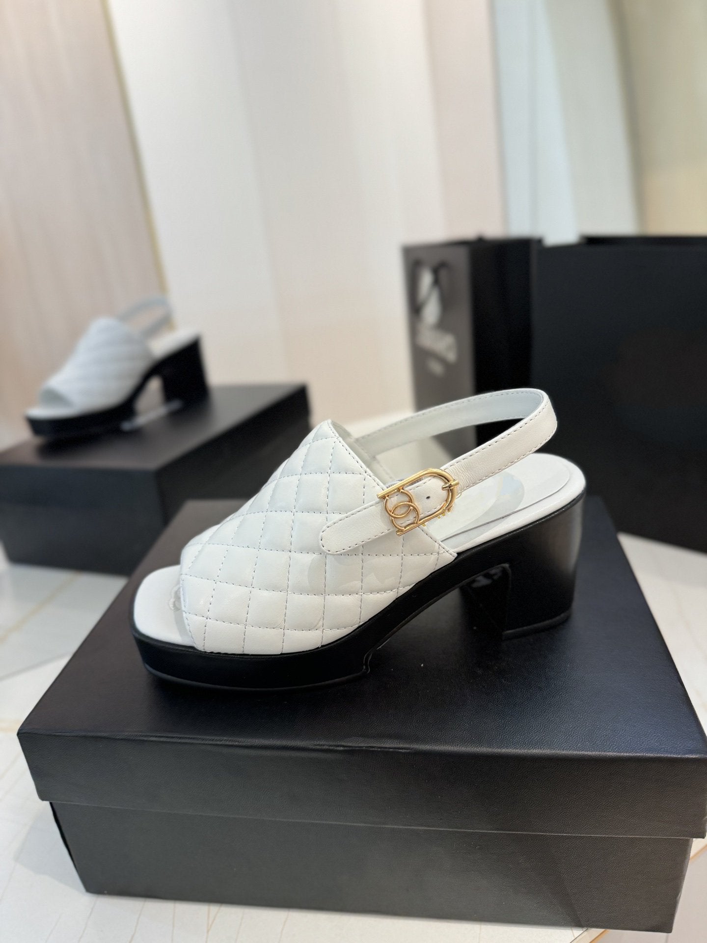 high heel 100 slingback sandal white black quilted calfskin