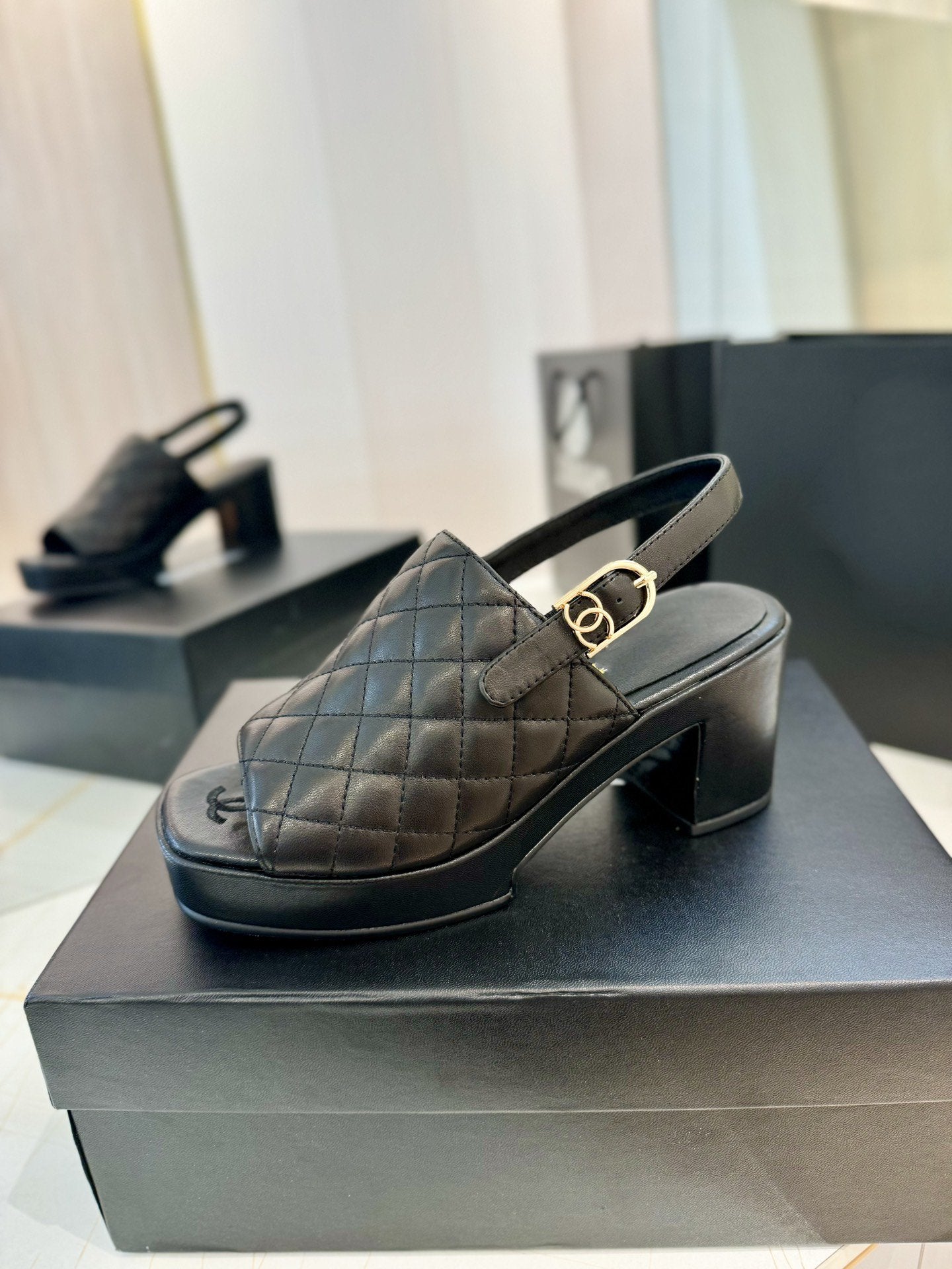 high heel 100 slingback sandal black quilted calfskin