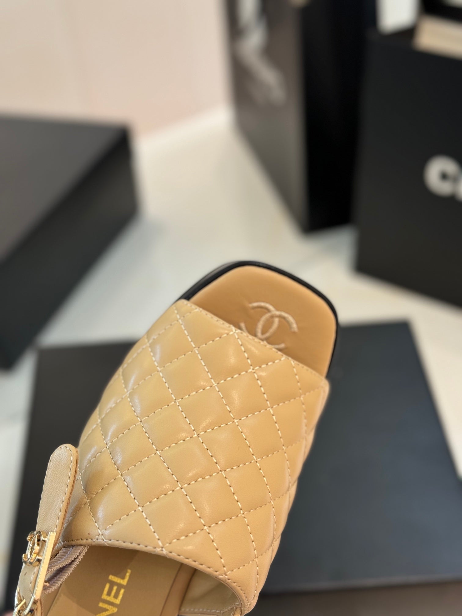 high heel 100 slingback sandal beige black quilted calfskin