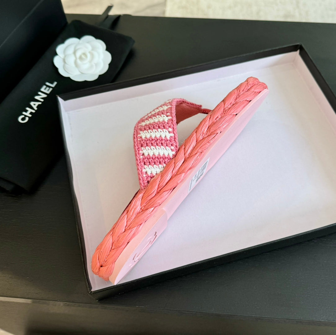 cc thong sandal striped pink white satin fabric