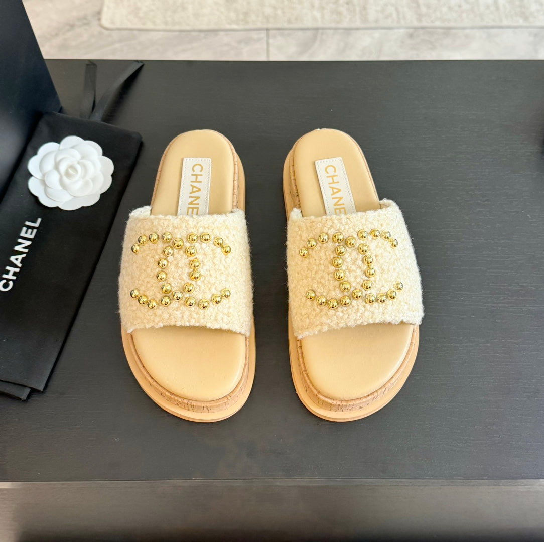 CC 25C Slippers Cream Satin Fabric 212978