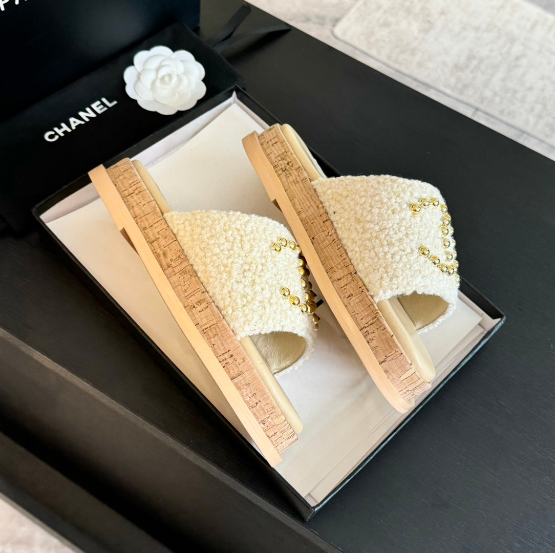 CC 25C Slippers Cream Satin Fabric 212978