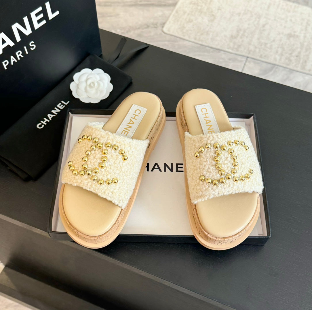 CC 25C Slippers Cream Satin Fabric 212978