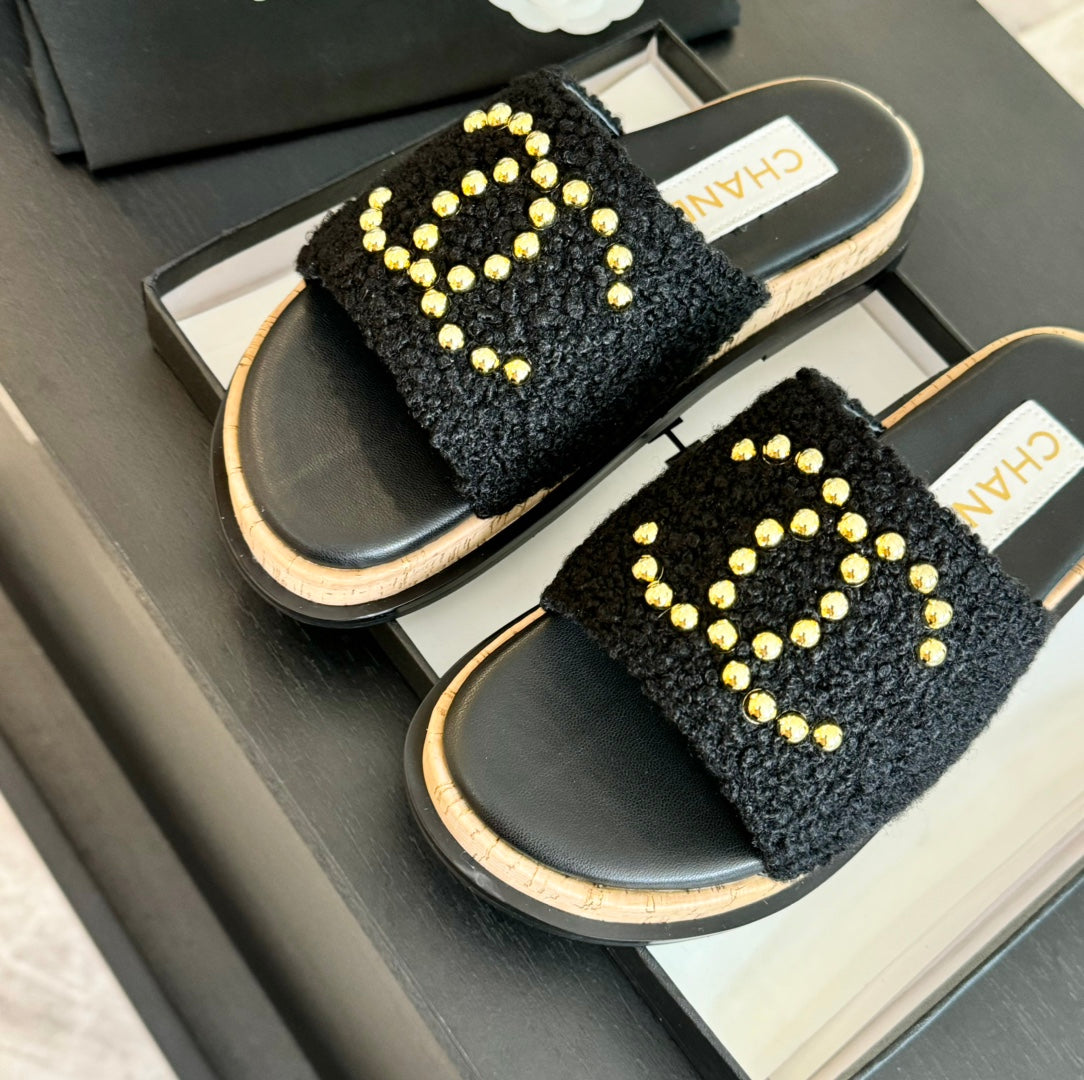 CC 25C Slippers Black Satin Fabric 212979