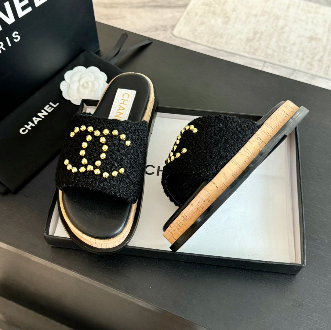 CC 25C Slippers Black Satin Fabric 212979