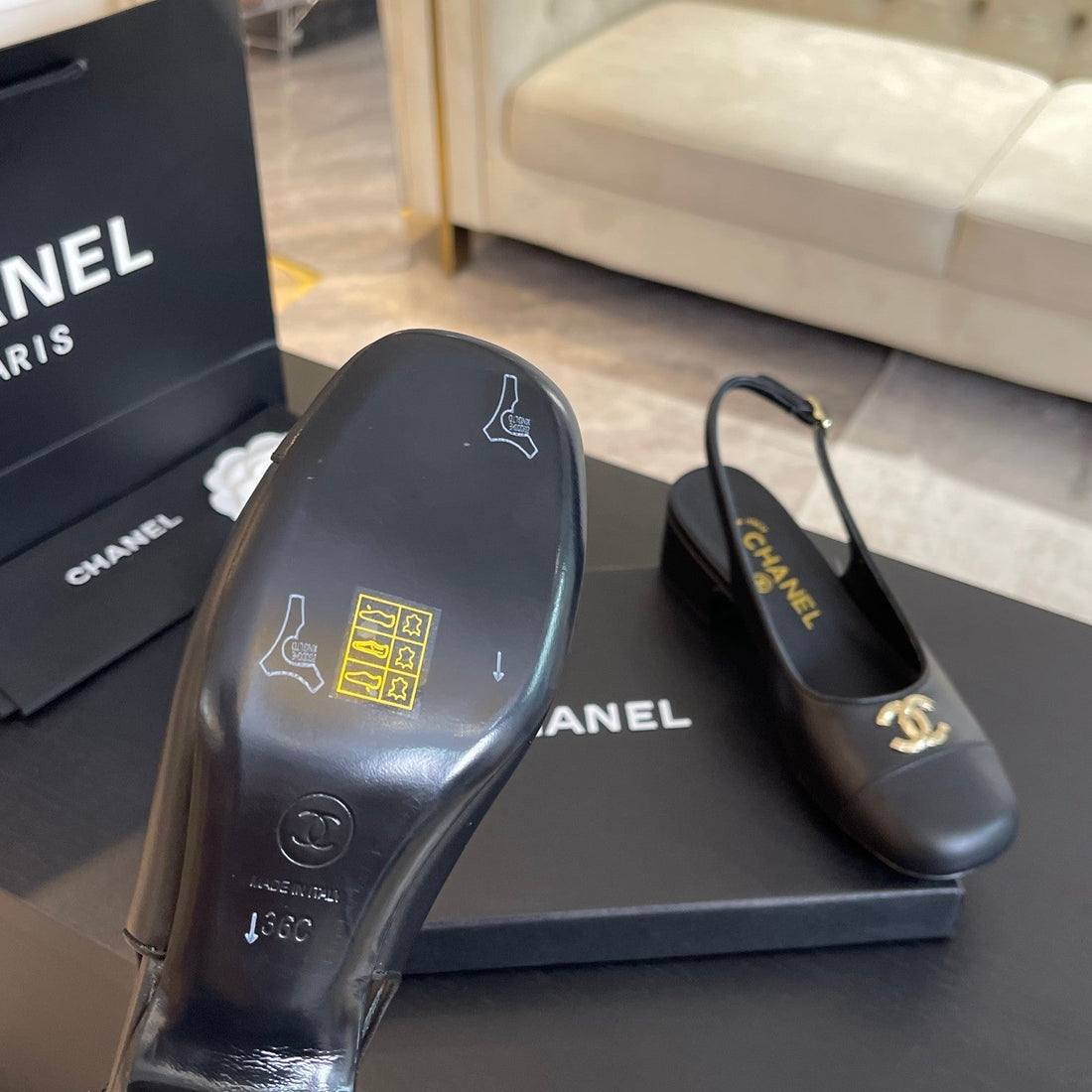 cc slingback 50 all black calfskin