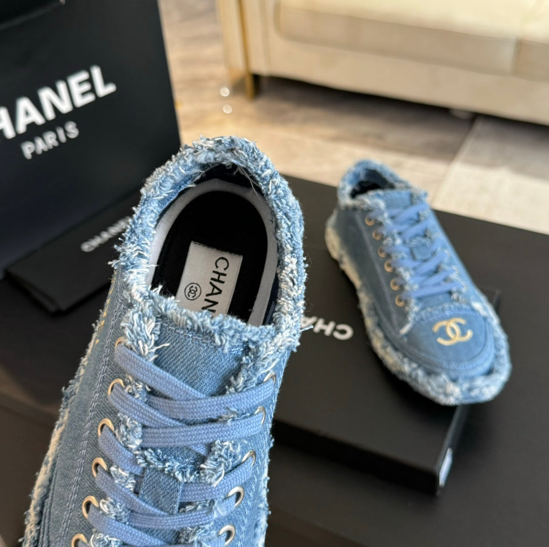 cc low sneaker blue denim embroidery canvas