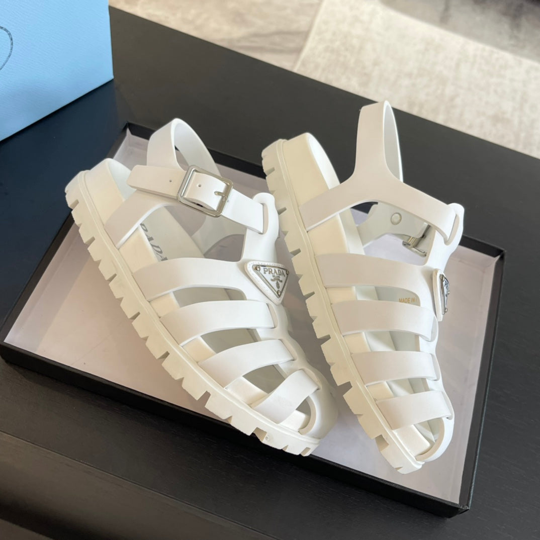 PRA RUBBER FISHERMAN SANDALS WHITE CALFSKIN