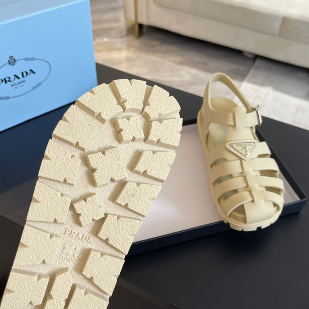 PRA RUBBER FISHERMAN SANDALS BEIGE CALFSKIN