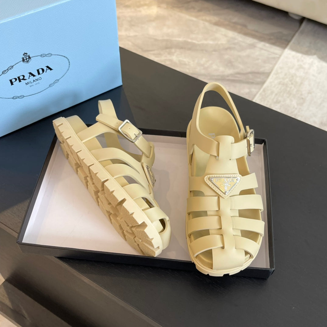 PRA RUBBER FISHERMAN SANDALS BEIGE CALFSKIN