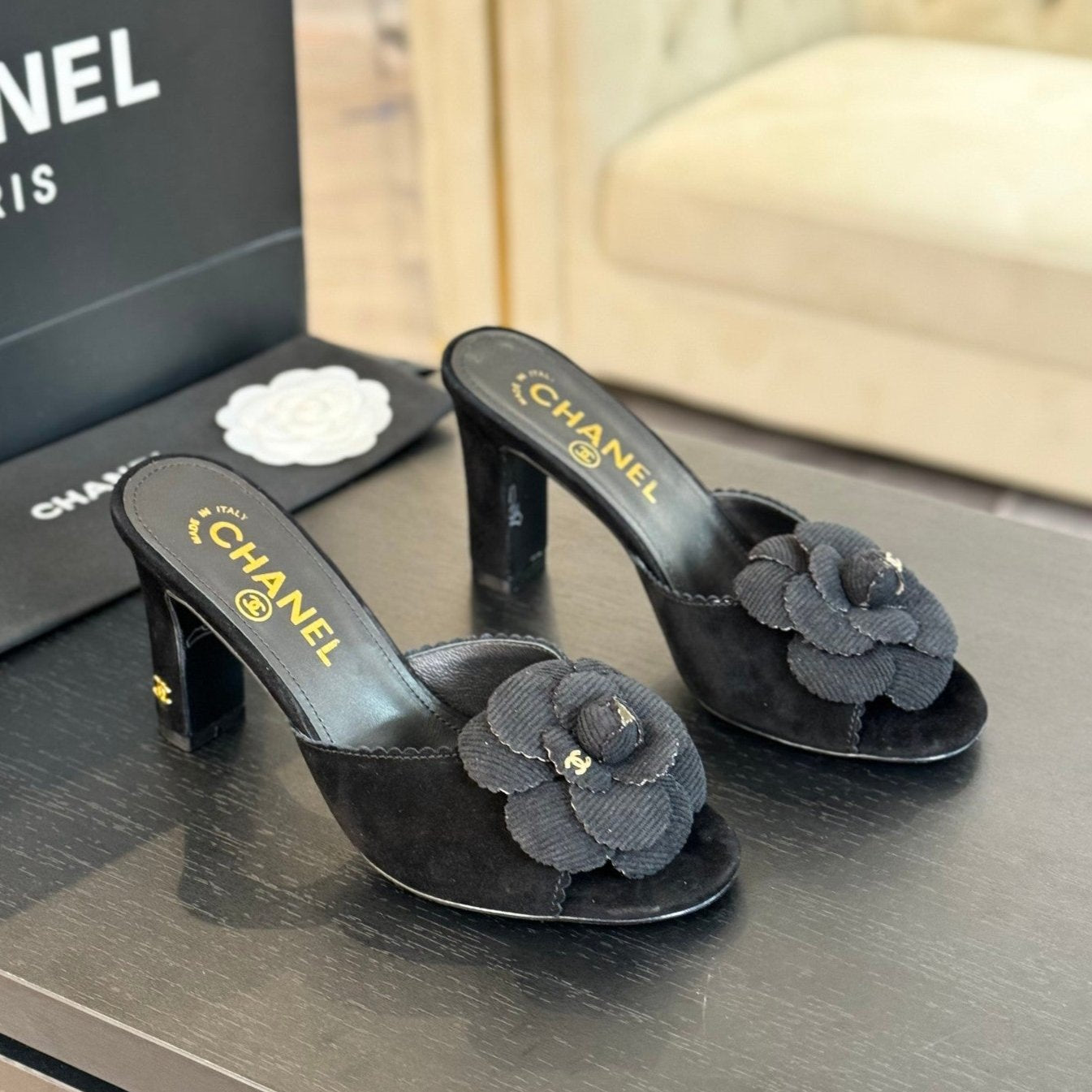 CC Mules 80mm Black Suede