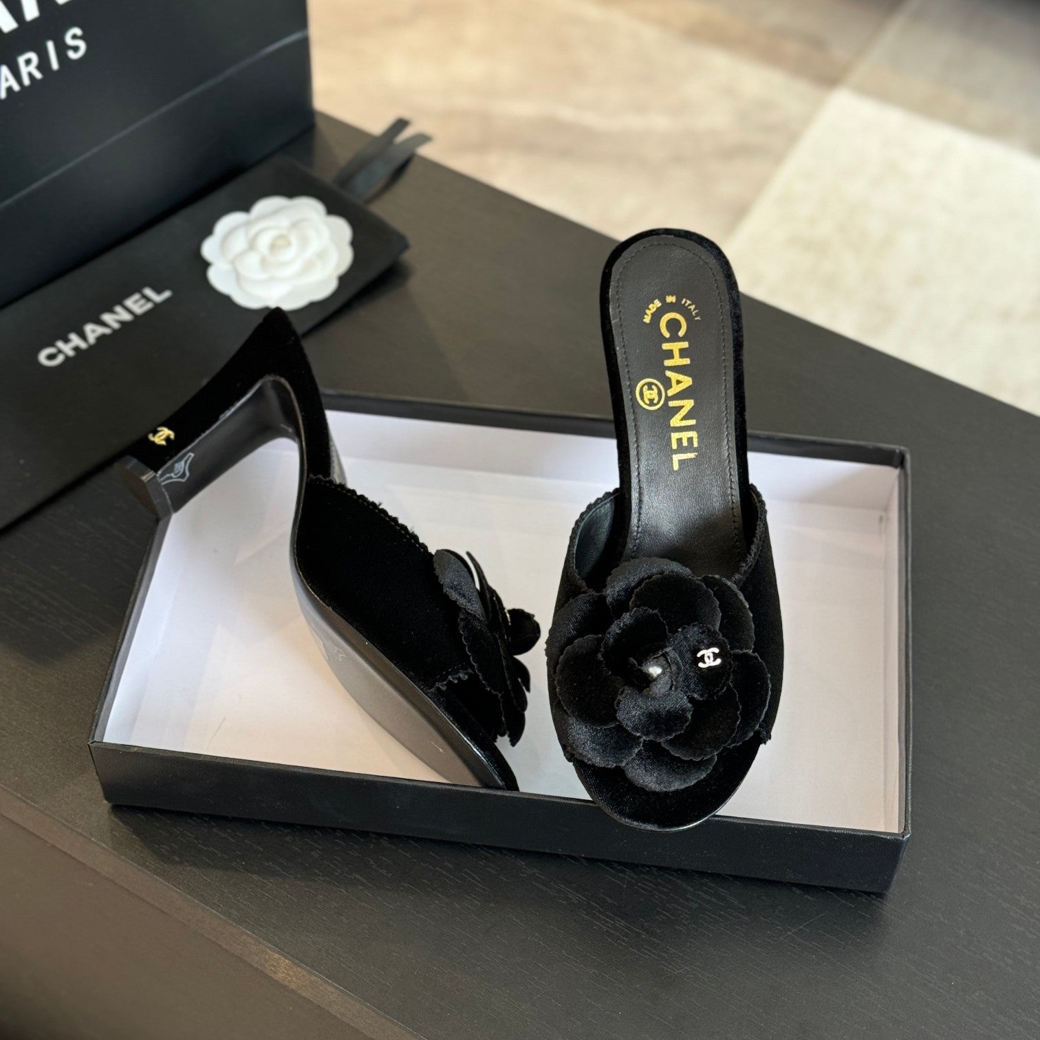 CC Mules 80mm Black Velvet