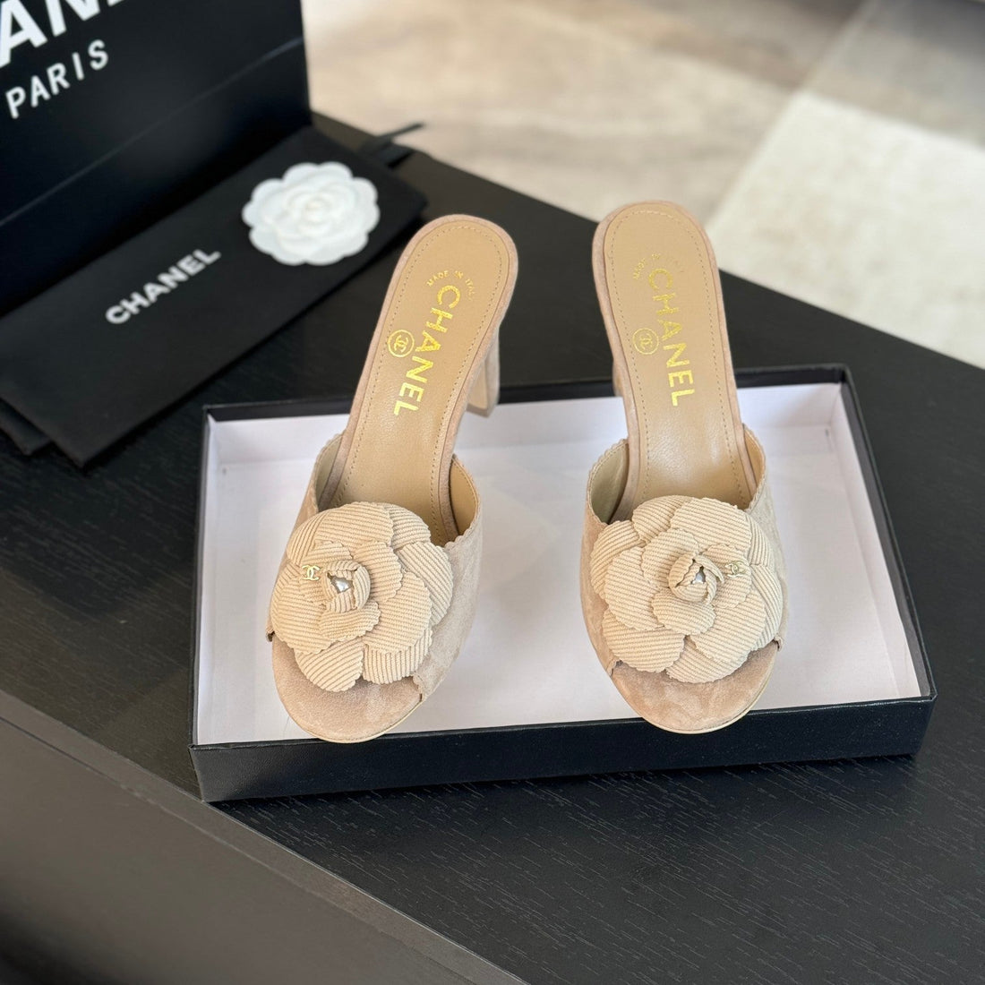 CC Mules 80mm Beige Suede