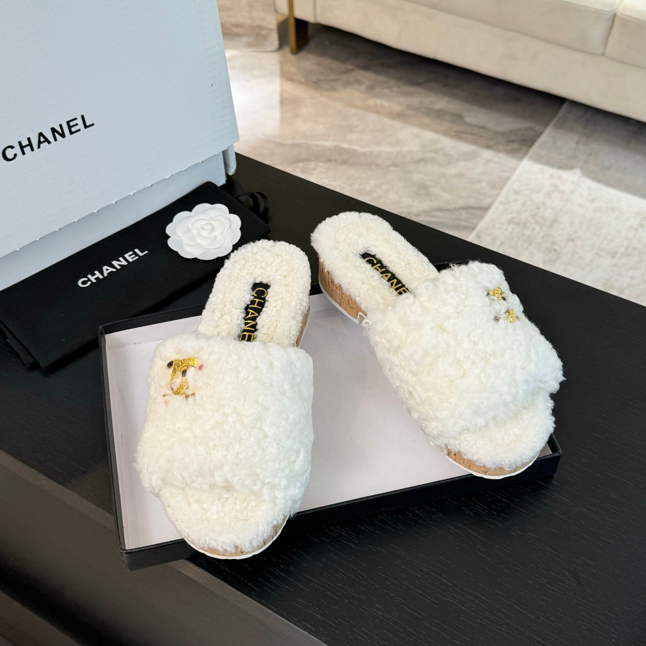CC Slippers White Fleece Wool