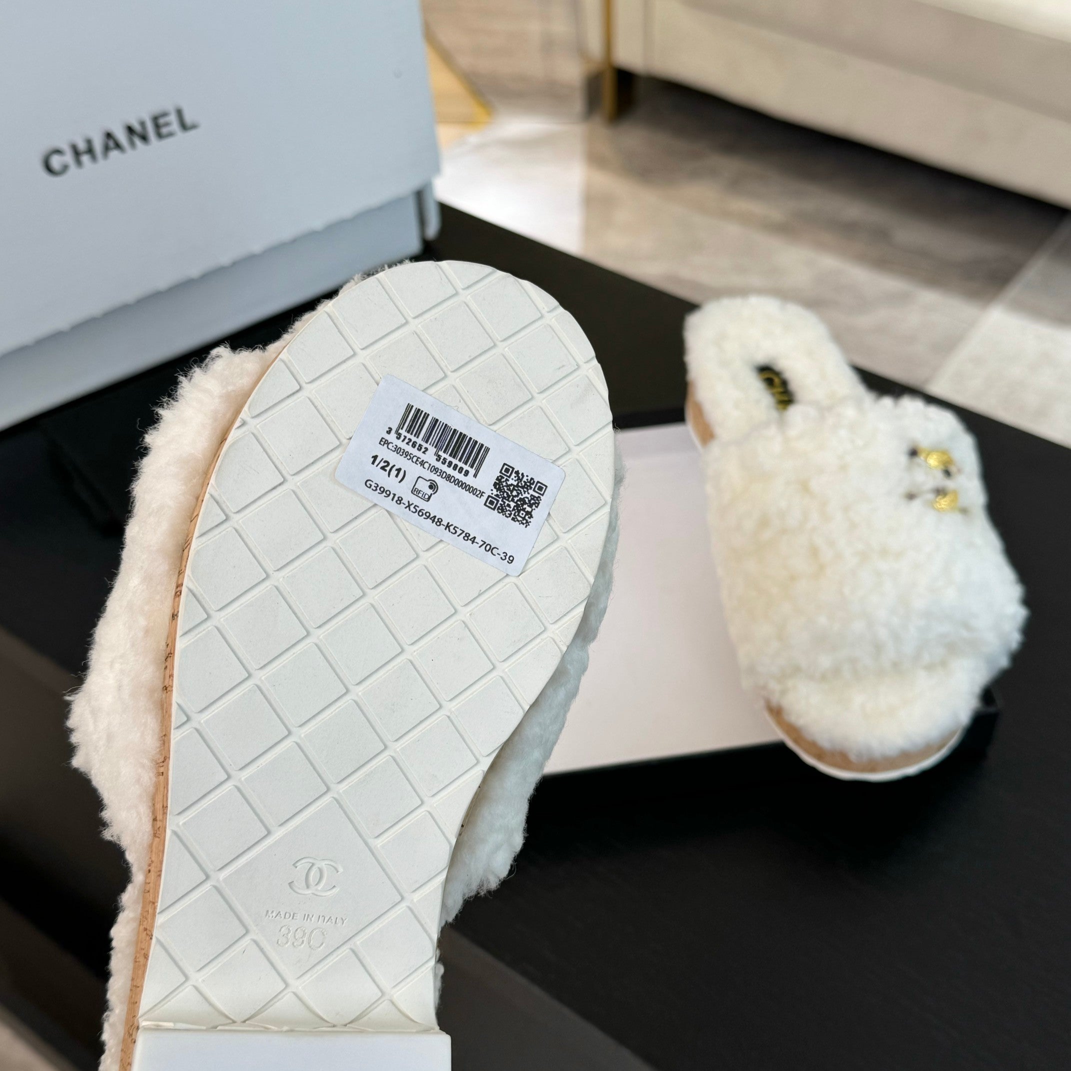 CC Slippers White Fleece Wool