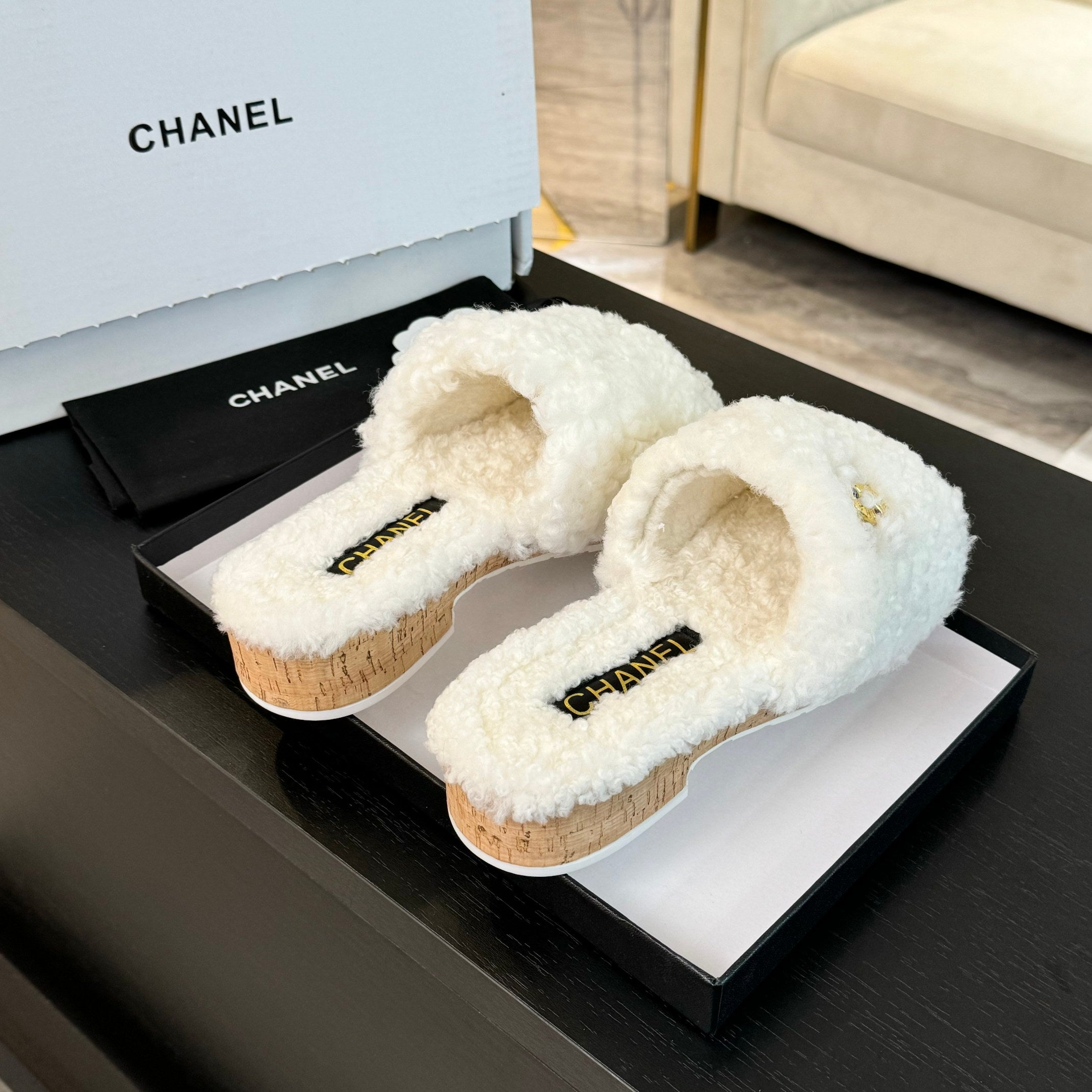 CC Slippers White Fleece Wool