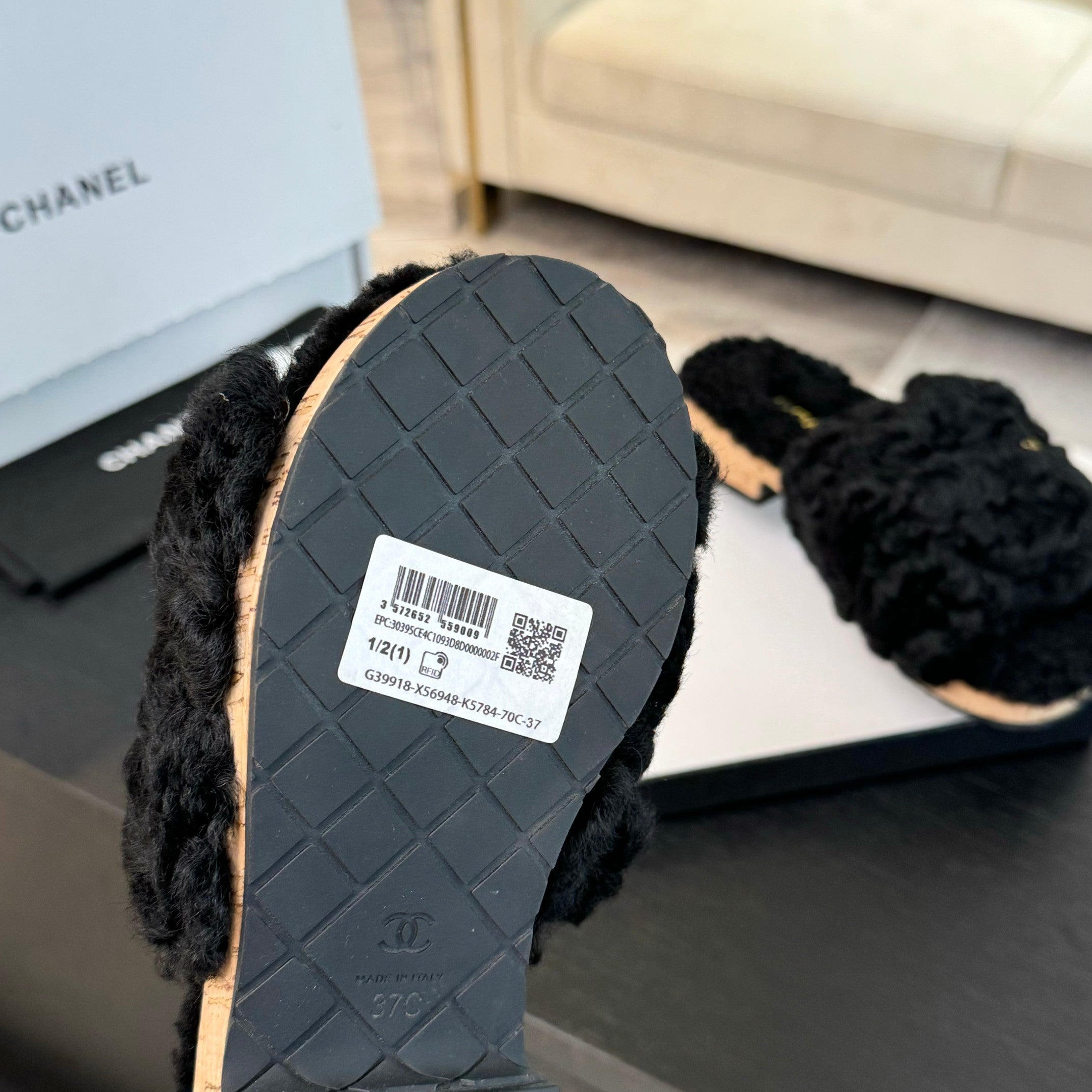 CC Slippers Black Fleece Wool