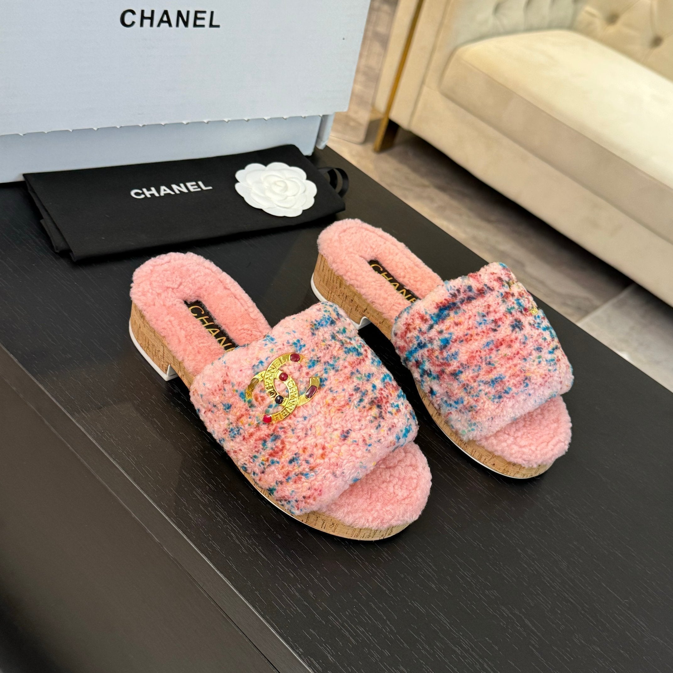 CC Slippers Pink Mix Blue Red Fleece Wool