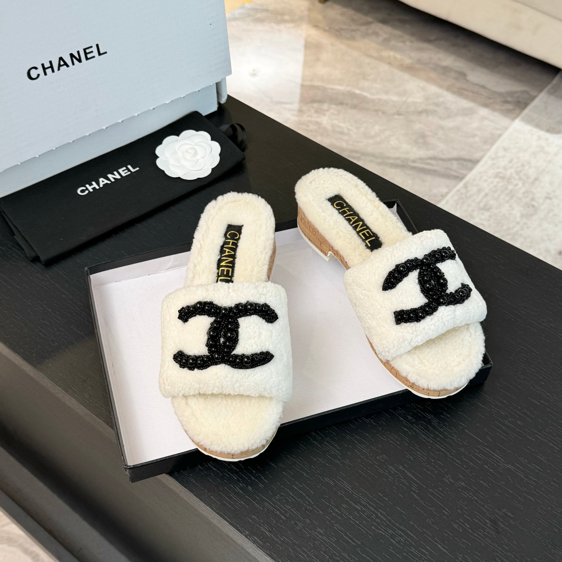 CC Slippers White Wool
