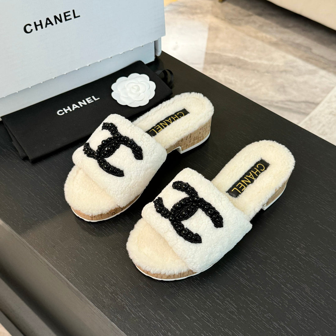 CC Slippers White Wool