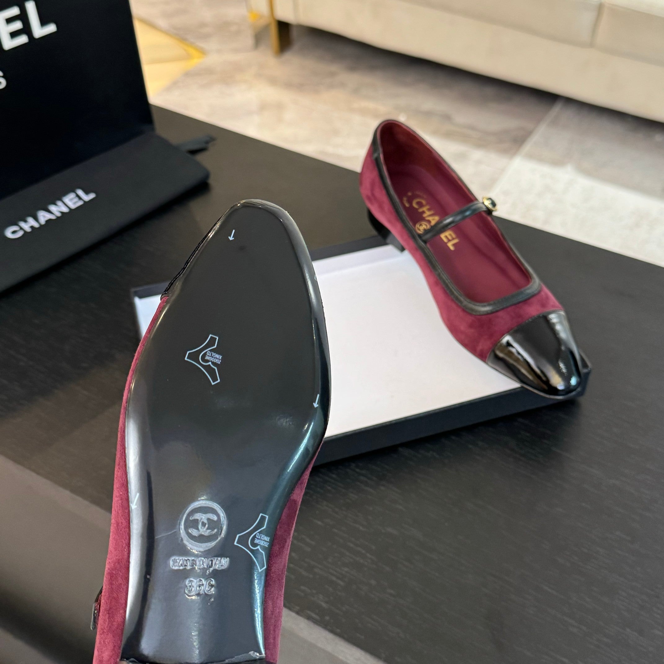 CC Mary Jane Black Dark Red Suede