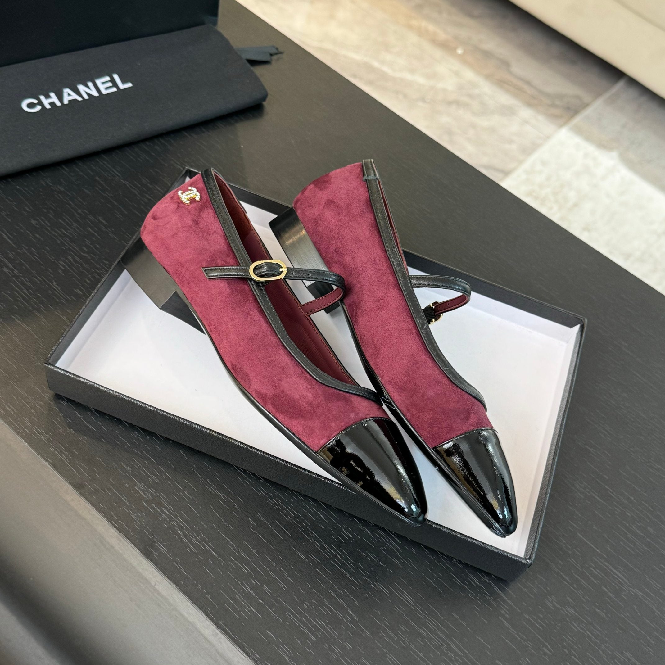 CC Mary Jane Black Dark Red Suede