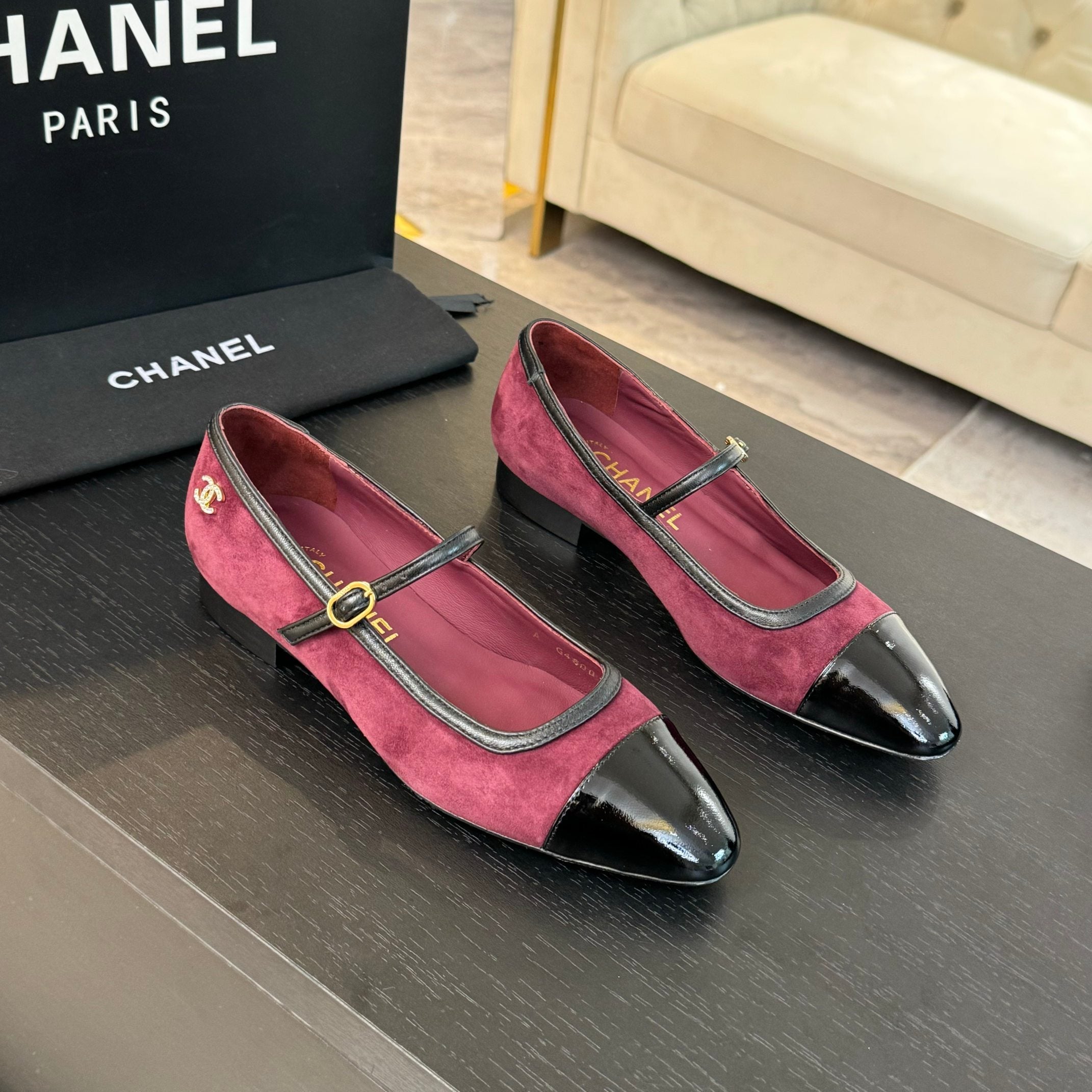 CC Mary Jane Black Dark Red Suede