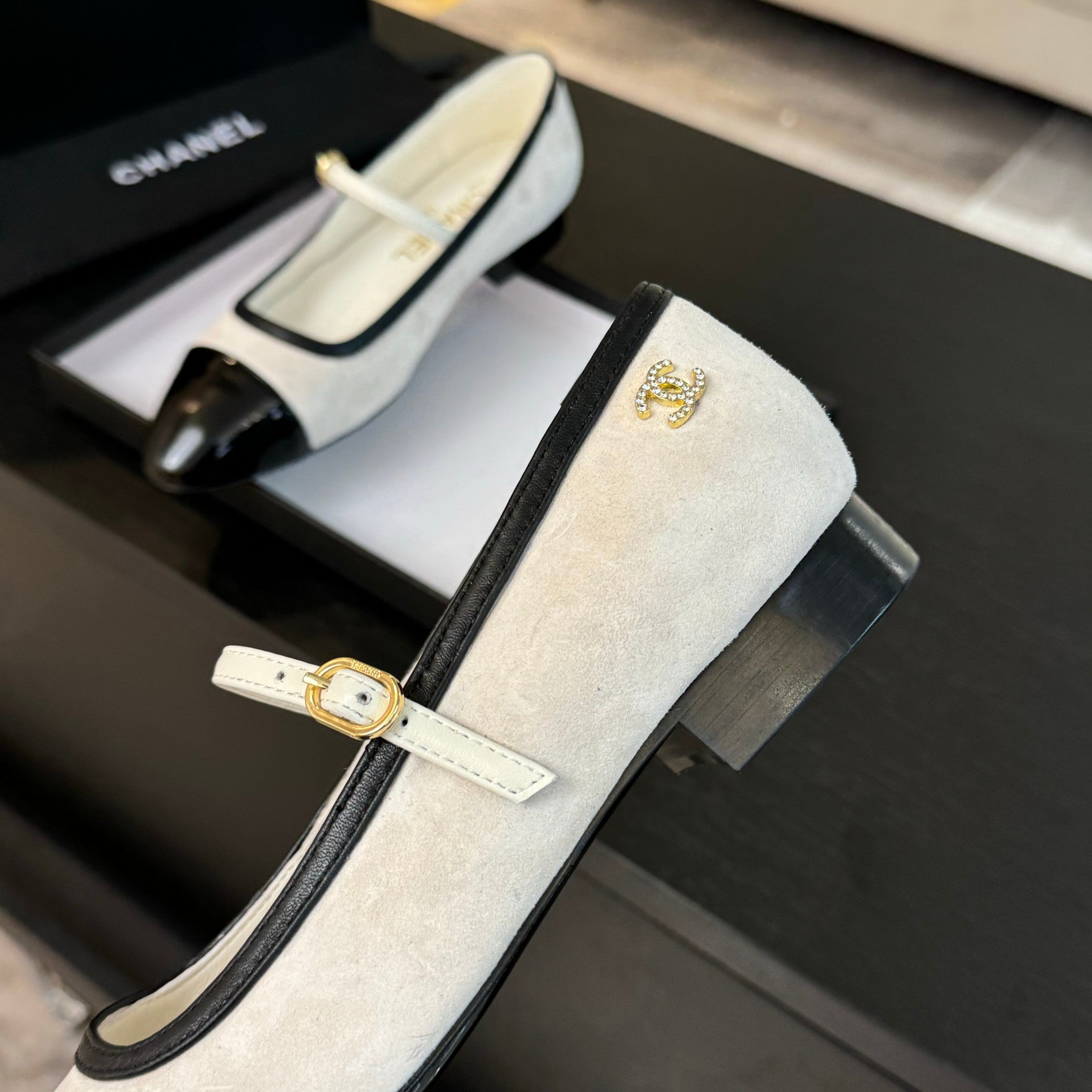 CC Mary Jane Black White Suede